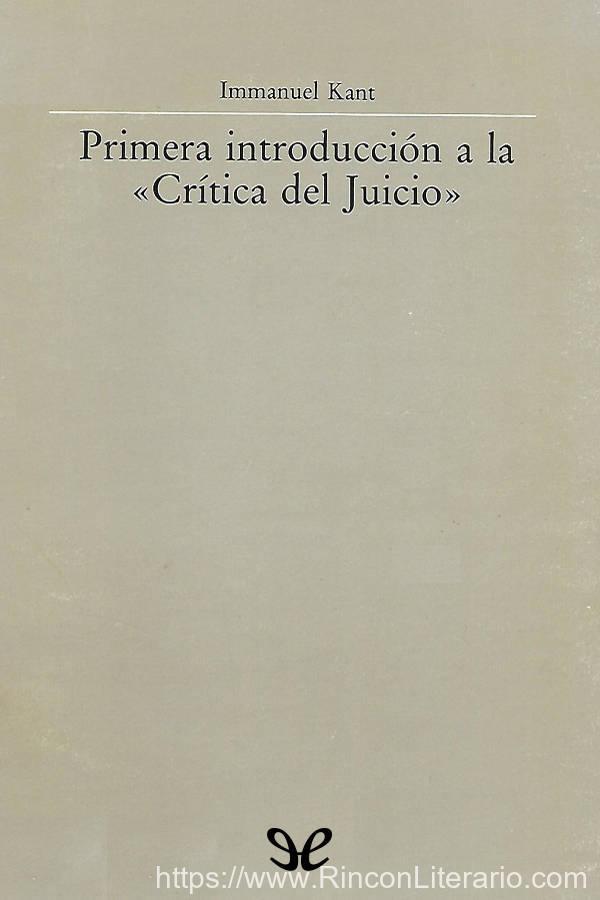 Primera introducción a la «Crítica del Juicio»