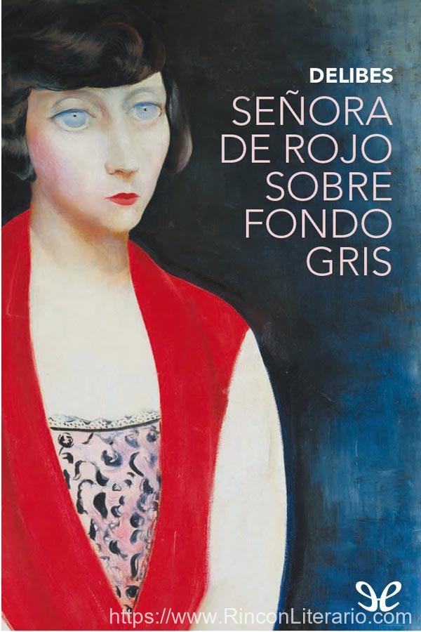 Señora de rojo sobre fondo gris